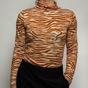 The Loft Orange Zebra Print Long Sleeve Turtleneck - M